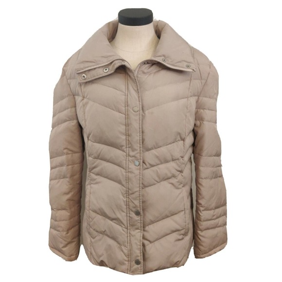 Kenneth Cole Reaction Down Women's Puffer Coat Full Zip Collared Tan XL. - Picture 1 of 6